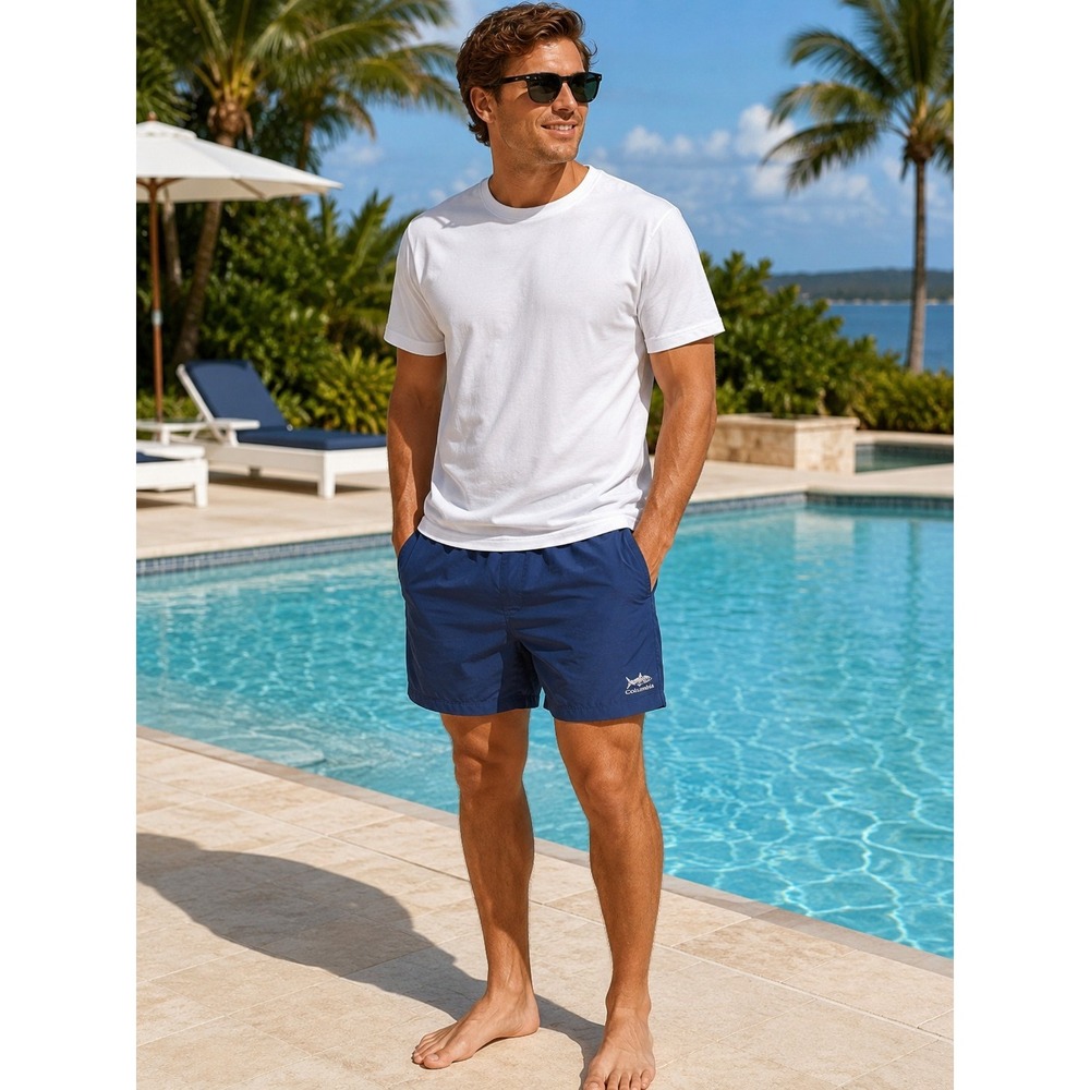COLUMBIA Men's Medium Mesh Lined Blue PFG Fishing Swim Trunks Shorts -1246